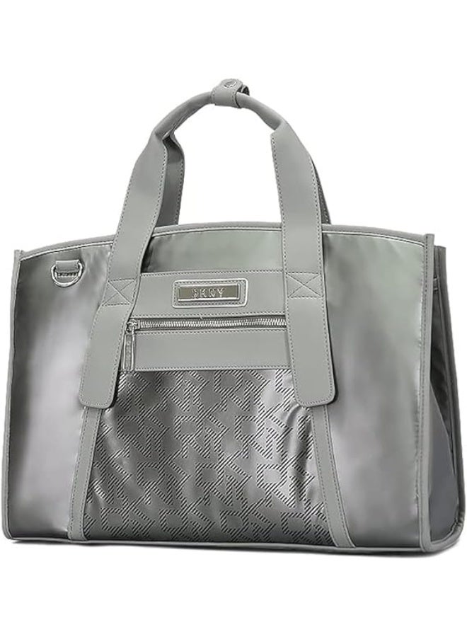 DKNY After Hours Large Weekender Bag – Storm Grey Logo Print | Premium Travel & Gym Bag for Men & Women - Image 1